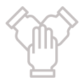 grey icon of three hands in a pile